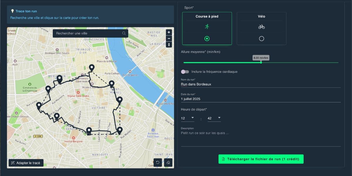 Run dans Bordeaux généré avec Simurun