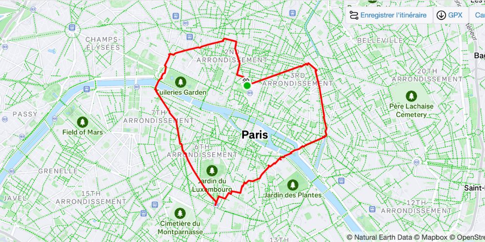 Tracé GPS en forme de cœur à Paris représentant une fausse course Strava artistique