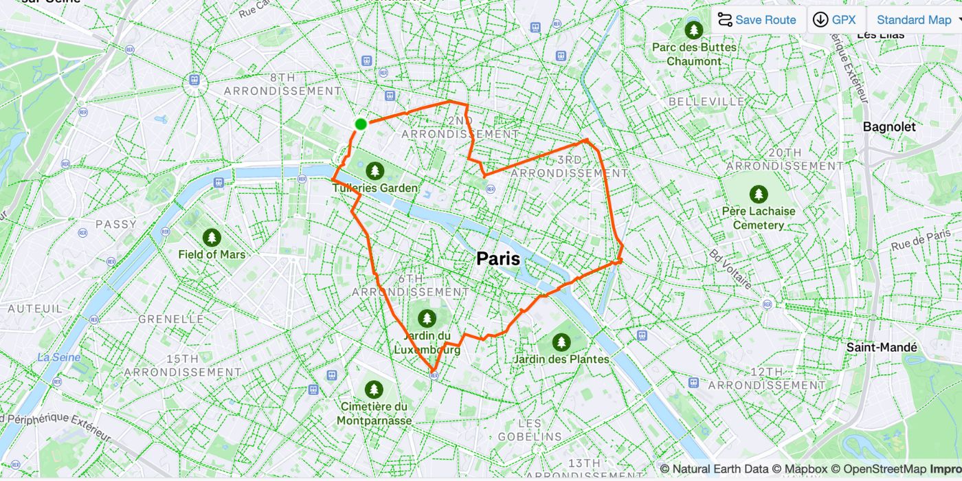Fake my run example with heart-shaped GPS route in Paris